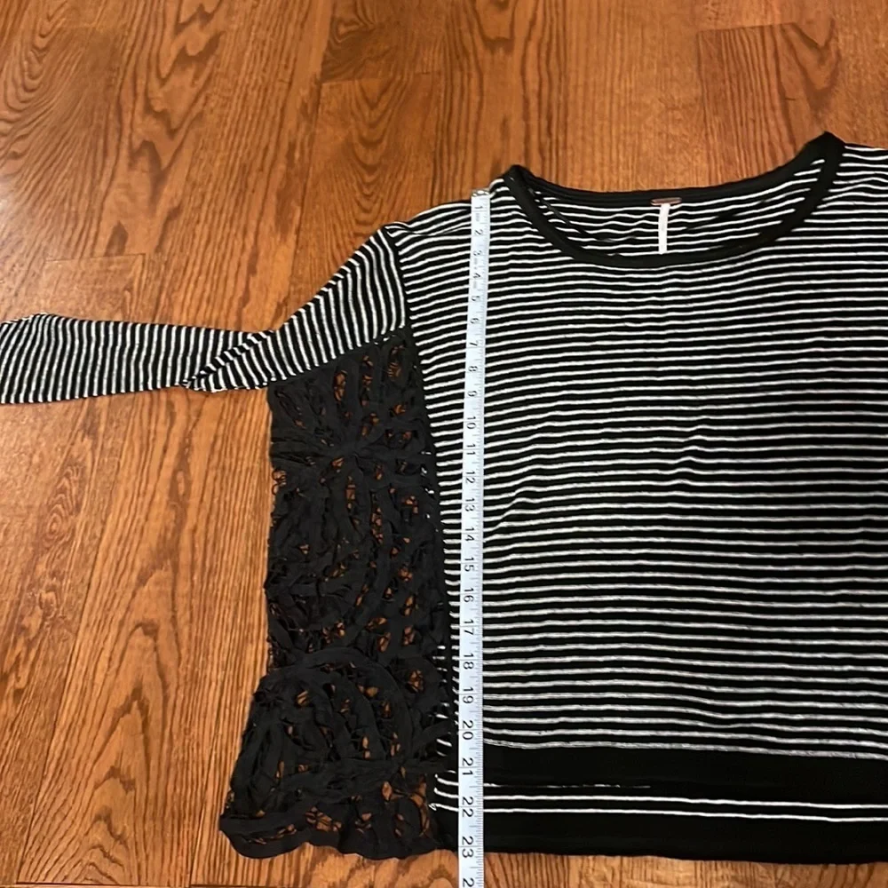 Free People stripped high low top / lace cut out exposed sides sz S oversized